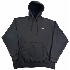 Vintage 90s Nike Swoosh Black Hoodie Men's Large Pullover White Tag Sweatshirt